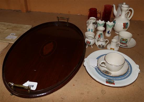 Qty of Goss and a shell inlaid tray etc